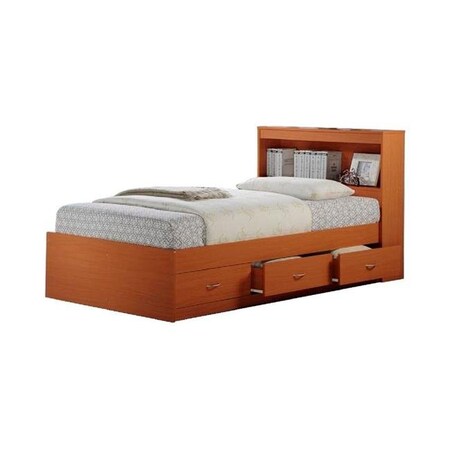 Hodedah Hodedah HIBT60 CHERRY Twin-Size Captain Bed with 3-Drawers & Headboard - Cherry HIBT60 CHERRY